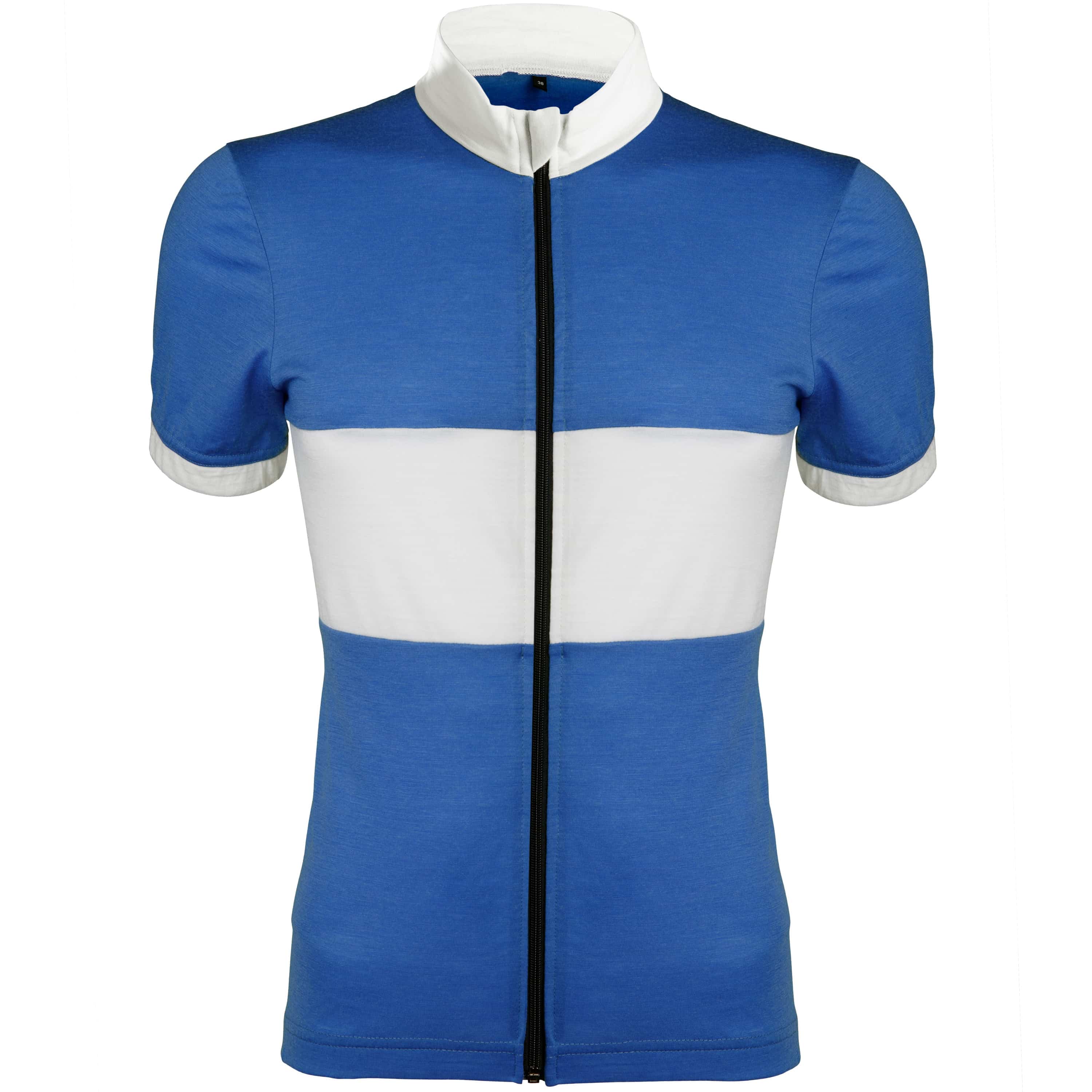 Classic R Merino Wool Cycling Jersey Gulf Blue with White stripe.