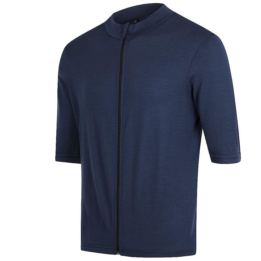Longer sleeve 100% Merino Marc jersey full length zip front angle view