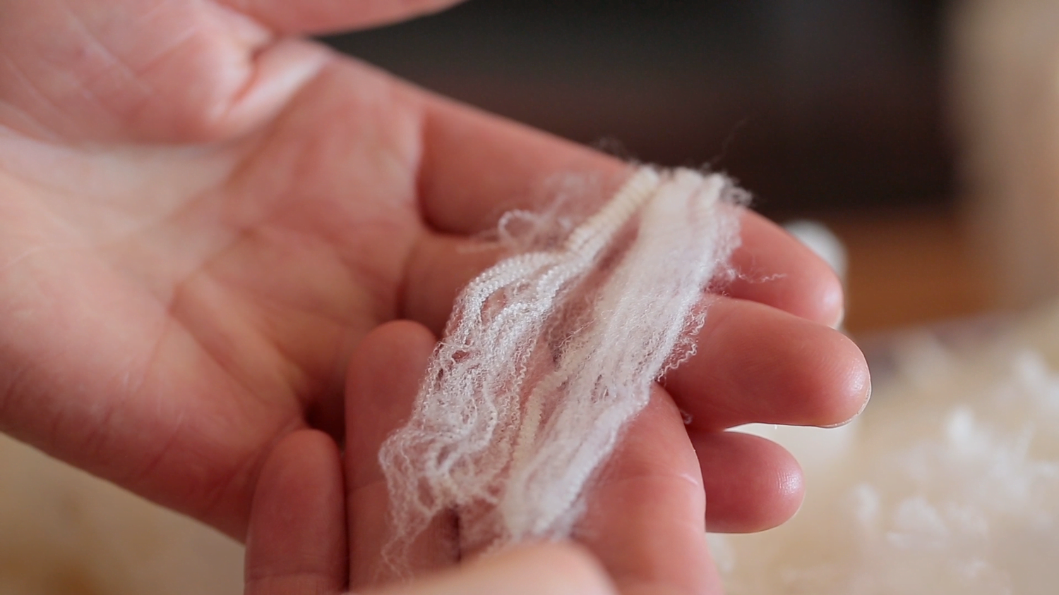 merino wool fibres layer across hands